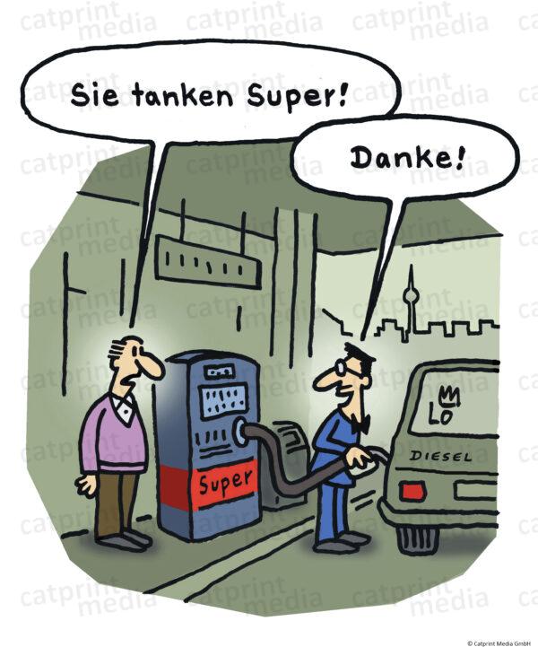 Tankstelle-Cartoon